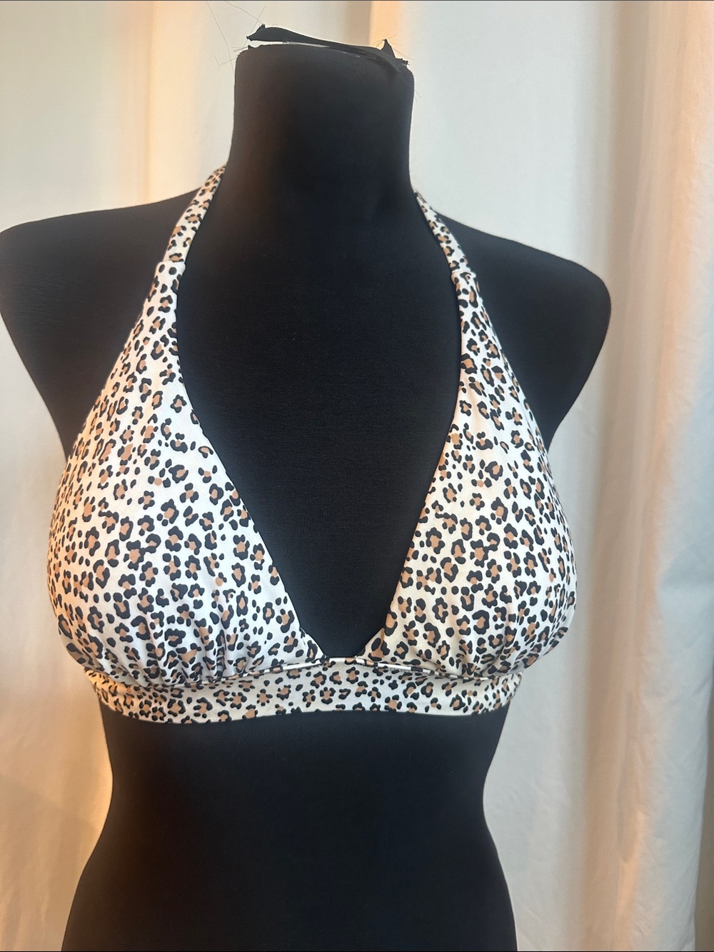 Victoria’s Secret Leopard Print Halter Triangle Swim Top - White/Tan/Black Large